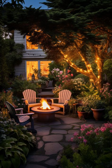 Experience over 20 moments of outdoor serenity with garden fire pit magic. Create a tranquil outdoor retreat for peaceful evenings and relaxation. #OutdoorSerenity #TranquilRetreat #PeacefulEvenings #GardenFirePitMagic Romantic Fire Pit, Desert Patio, Exterior Backyard, Peaceful Backyard, Magical Backyard, Cosy Garden, California Landscaping, Fire Pit Garden, Serenity Garden