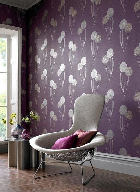 Graham & Brown by decor8, via Flickr Purple Wallpaper Bedroom, Floral Wallpaper Bedroom, Dark Purple Wallpaper, Interior Painting, Purple Walls, Style Loft, Wall Decor Design, Metallic Wallpaper, Brown Wallpaper