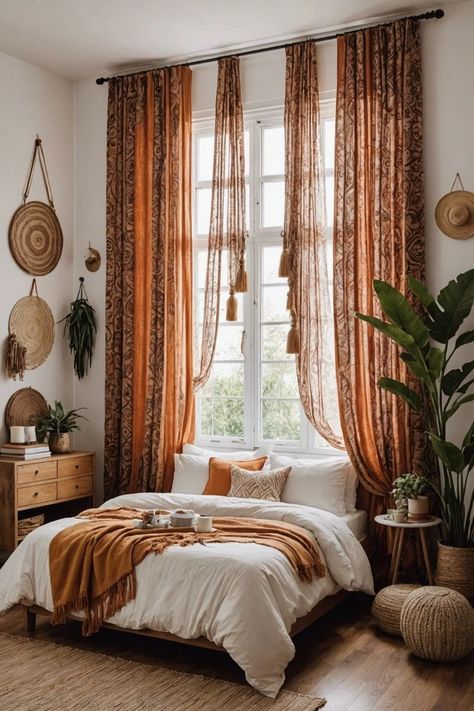 Ethnic Bedroom Decor, Arizona Themed Bedroom, Boho Curtains Bedroom Bohemian Style, Maximize Small Bedroom, Boho Curtains Bedroom, Boho Room Ideas, Ethnic Bedroom, Bohemian Bedroom Ideas, Modern Bohemian Bedroom