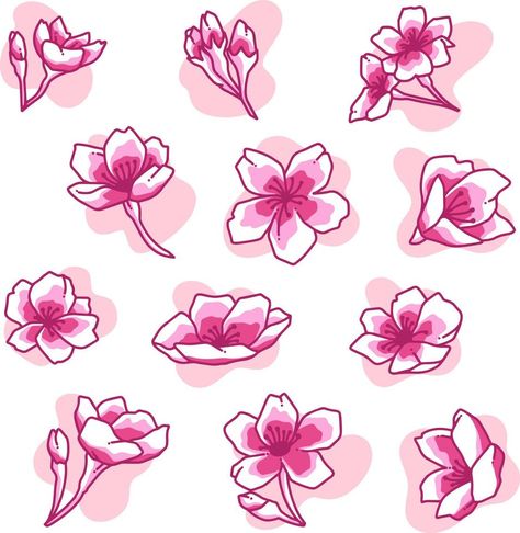 Sakura Flowers Doodle Illustration Pack Sakura Doodle, Sakura Illustration, Flowers Doodle, Tea Illustration, Sakura Flowers, Clothes Reference, Illustration Doodle, Sakura Flower, Doodle Illustration