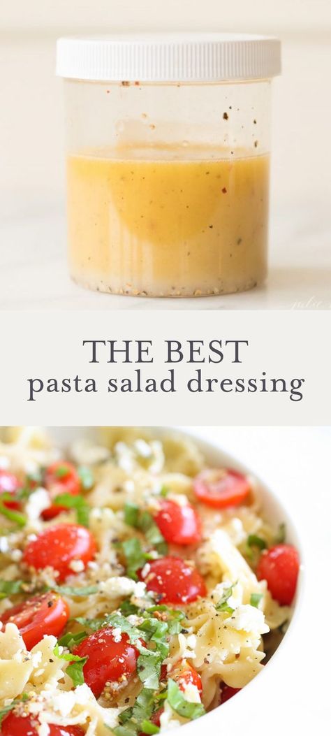 Learn how to make your own versatile pasta salad dressing in just a couple minutes. You can mix up this easily adaptable recipe with your favorite oils, vinegars, and spices and herbs! Best Pasta Salad Dressing Recipe, Vinaigrette For Pasta Salad, Simple Pasta Salad Dressing, Pasta Salad Oil Dressing, Pasta Salad Homemade Dressing, Pasta Salad Dressing Recipe Vinaigrette, Easy Pasta Salad Dressing Recipes, Oil Based Salad Dressing Recipes, Pasta Vinaigrette Recipes