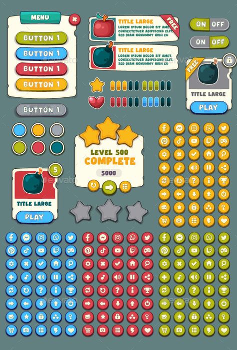 Ui Set 11 - Vector Vector Tutorial, Free Game Assets, Ui Design Patterns, Ui Game, Play Button, Survival Games, Free Game, Game Ui, Large Buttons