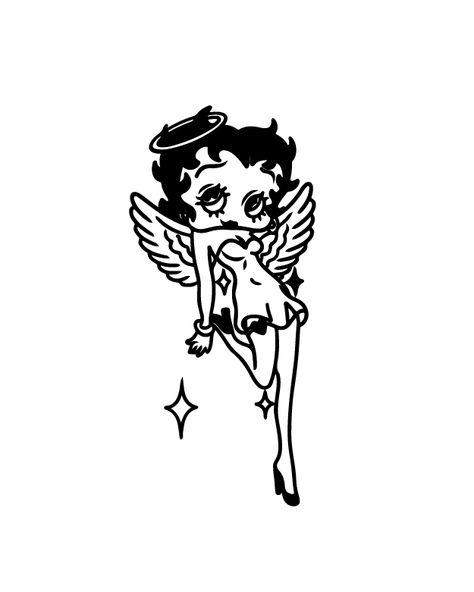 Angelic Betty Boop, cute tattoo, tattoo sticker, tattoo ideas, tattoo sketch, black and white, Semipermanent Tattoo 2*2 inch Betty Boop Angel Tattoo, Angel Betty Boop, Betty Boop Tattoo Ideas, Sticker Tattoo Ideas, Betty Boop Tattoo, Betty Boop Tattoos, Sticker Tattoo, Tattoo Inspiration Men, Be A Light