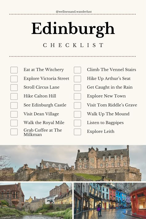 Visiting Edinburgh? Don't forget to check these activities off your list! Best Things To Do In Edinburgh, Edinburgh Scotland Itinerary, 3 Days In Edinburgh, One Day In Edinburgh Scotland, Edinburgh Checklist, Places To Go In Edinburgh, Edinburgh Scotland Travel Guide, Edinburgh Places To Visit, Edinburgh Day Trips