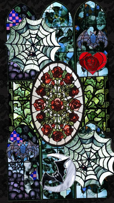 #goth #lockscreen #dark #stainedglass Whimsical Goth Lockscreen, Gothic Home Screen Wallpaper, Goth Iphone Lock Screen, Goth Lockscreen, Stained Glass Wallpaper Iphone, Gothic Lockscreen, Stained Glass Wallpaper, Goth Stained Glass Art, Goth Mosaic