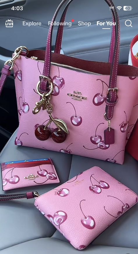 Purses Aesthetic Outfit, Girly Bags Purses, Aesthetic Purses And Bags, Crochet Pouches, Pink Coach Bag, My Style Bags, Luxury Bags Collection, Purse Essentials, Handbag Essentials