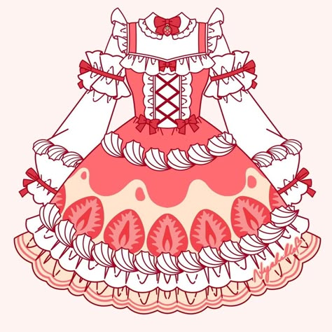 Strawberry Shortcake Dress, Strawberry Outfit, Magical Girl Outfit, Piskel Art, Strawberry Dress, Dress Design Drawing, Clothing Design Sketches, Drawing Anime Clothes, Dress Design Sketches