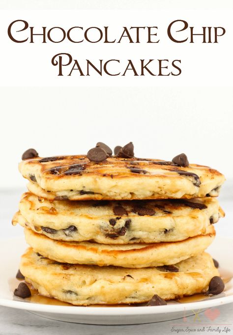 Chocolate Chip Pancakes Chocolate Chip Pancakes Recipe, Yummy Pancake Recipe, Pancake Recipe Easy, Chocolate Chip Pancakes, Tasty Pancakes, Buttermilk Pancakes, Waffle Recipes, Pancakes And Waffles, Delicious Breakfast