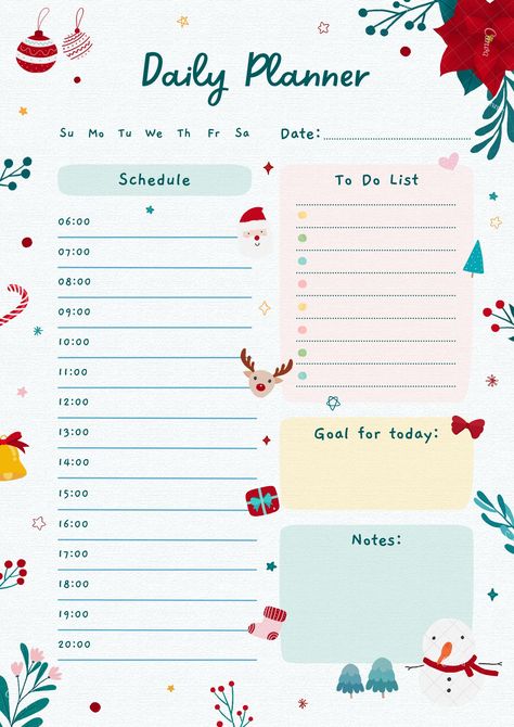 Cute Christmas Illustration, Bullet Journal Christmas, A4 Template, Budget Planner Free, Merry Christmas Printable, Free Planner Templates, Daily Routine Planner, Study Planner Printable, Daily Planner Pages