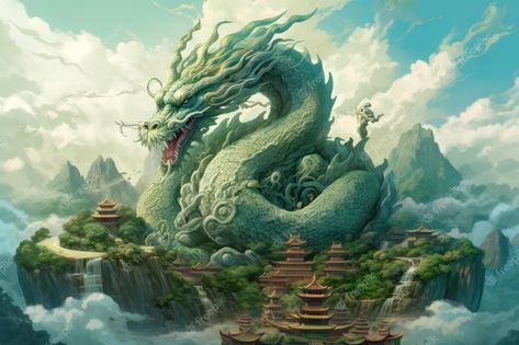 Premium AI Image | mythical beast chinese dragon landscape festival illustration Irish Myths, World Serpent, Asian Dragon, Canvas Art Projects, Sea Monster, Water Dragon, Beautiful Dragon, Mythical Beast, Electric Wheelchair