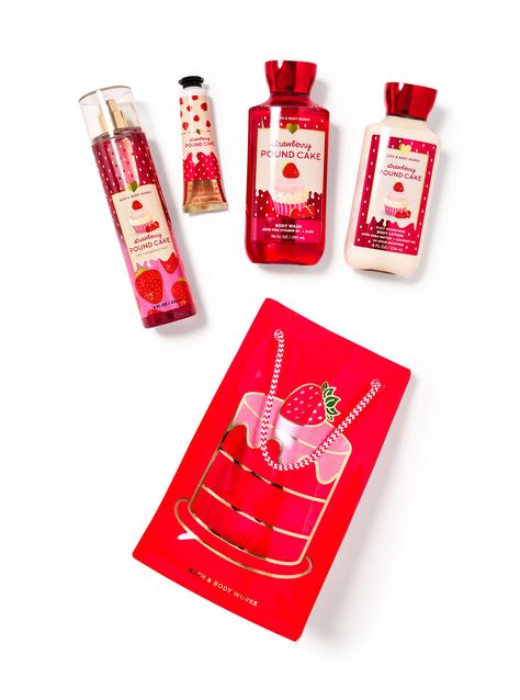 Strawberry Pound Cake Mini Gift Set | Bath & Body Works Bath And Body Gift Set, Strawberry Pound Cake, Bath N Body Works, Cake Gift, Pound Cake With Strawberries, Bath And Body Work, Car Fragrance, Gift Cake, Pink Girly Things