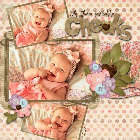 Scrapbook Layouts Baby Girl, Baby Boy Scrapbook Layouts, Scrapbook Bebe, Boy Scrapbook Layouts, Baby Scrapbook Album, Baby Cheeks, Scrapbook Design Layout, Beautiful Scrapbook Layouts