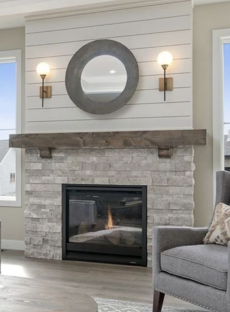 Corner Fireplace Living Room, Fireplace Accent Walls, Farmhouse Fireplace Decor, Fireplace Redo, Brick Fireplace Makeover, Shiplap Fireplace, Basement Living Rooms, Fireplace Built Ins, Farmhouse Fireplace