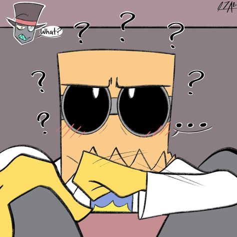 Bro ruined the mood- #villainous #paperhat #blackhat #drflug Dr Flug X Black Hat, Paperhat Villainous, Black Hat X Dr Flug Comic, Villainous Fanart, Villainous Paperhat, Picture Codes, Black Hat X Dr Flug, Dr Flug, Paper Hat