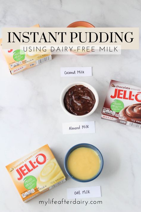 Craving for something sweet but bound by dietary restrictions? Set your worry aside. We're unraveling the secret to creating scrumptious dairy-free instant pudding that indulges your sweet tooth without the guilt. Learn how to make instant pudding from a box using three of the most common non-dairy milk options, oat milk, almond milk, and coconut milk. Learn which has the thickest texture, the smoothest texture, and the best flavor! Healthy Almond Milk Recipes, Healthy Instant Pudding Recipes, Lactose Free Banana Pudding, Oat Milk Pudding Recipe, Almond Milk Uses, Unsweetened Almond Milk Recipes, Almond Milk Pudding Recipe, Coconut Milk Pudding Recipes, Oat Milk Pudding