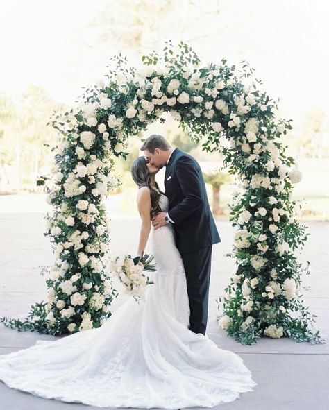 Lovella Bridal’s Instagram post: “Absolutely LOVE this photo of our #LovellaBride 😍 That floral arch is everything! • • •  #lovellabridal #fashion #style #chic #edgy…” Bridal Party Groomsmen, Floral Arch Wedding, Romantic Wedding Receptions, White Winter Wedding, Thailand Wedding, Wedding Arbour, Arch Flowers, Jw Marriott, Ceremony Inspiration