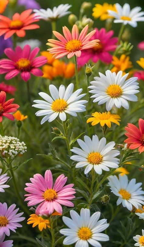 Daisies Photography, Pretty Flowers Photography, Colorful Daisies, Ideas Watercolor, Wildflower Fields, Very Beautiful Flowers, Sunflowers And Daisies, Beautiful Landscape Photography, Beautiful Flowers Photos