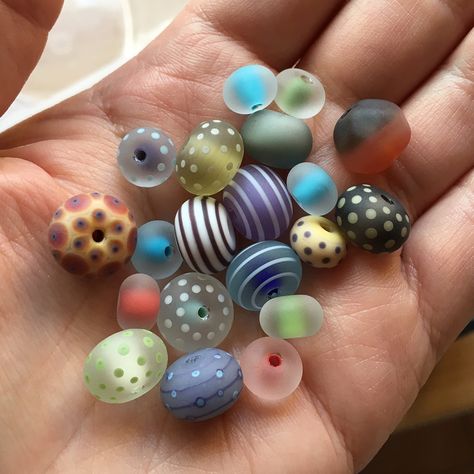 Lampwork glass beads after tumble-etching Lamp Work Glass Art, Glass Bead Crafts Diy Projects, Goblin Collection, Glass Bead Crafts Diy, Glass Bead Crafts, Lampwork Bead Jewelry, Bead Crafts Diy, Lampwork Jewelry, Making Glass