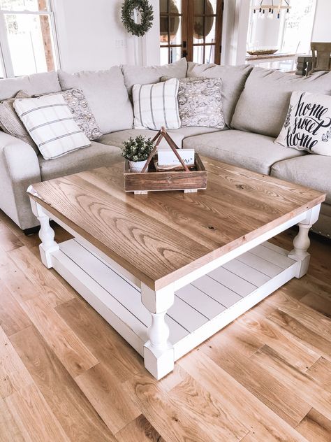 Farmhouse Coffee Table Living Room, Square Farmhouse Coffee Table, Industrial Farmhouse Coffee Table, Farm Coffee Table, Redo Wood Coffee Table, Sectional With Square Coffee Table, Farmhouse Coffee Table Makeover, French Farmhouse Coffee Table, Square Coffee Table Makeover