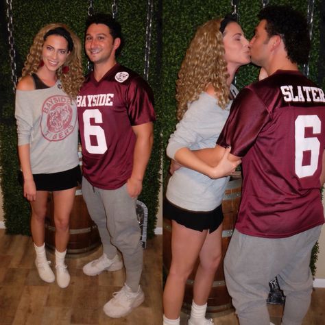 Jessie Spano & AC Slater from Saved by the Bell Saved By The Bell Jessie Outfits, Saved By The Bell Costume Couple, Jessie Saved By The Bell Outfits, Saved By The Bell Halloween Costumes, Jessie Spano Costume, Save By The Bell Costume, Saved By The Bell Trunk Or Treat, Ac Slater Saved By The Bell, Saved By The Bell Jessie