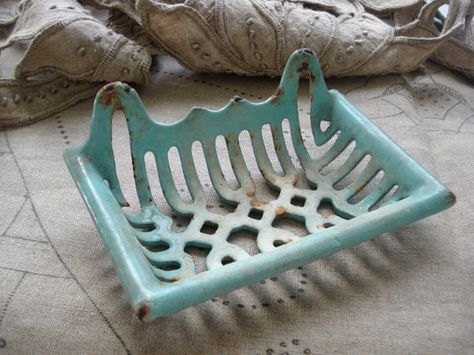 Blue iron soap dish. Duck Egg Blue Colour, French Country Interior, French Soap, Powder Blue Color, Rustic Vintage Decor, Old Bathroom, Spa Bathroom, Soap Maker, Country Interior