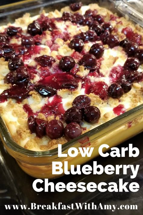 Summer time means Blueberry Cheesecake in our family. Extra blueberries in the freezer after spring picking? Perfect use for some of them in this cheesecake! www.BreakfastWithAmy.com #LowCarb #Cheesecake #KetoCheeseCake #LCHF #BreakfastWithAmy Paleo Candy, Low Carb Blueberry, Paleo Cakes, Dolce Poche Calorie, Low Carb Cheesecake Recipe, Desserts Keto, Low Carb Cheesecake, Keto Friendly Desserts, Keto Brownies