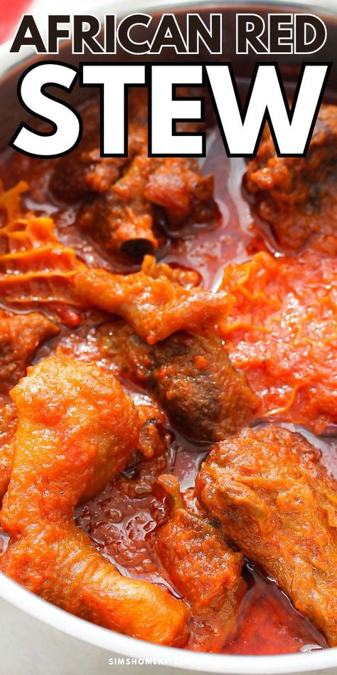 Make this wholesome African red Stew Recipe (obe ata) in no time at all! It features oven-baked or fried assorted meat cooked in a rich and spicy tomato stew. Serve this stew with white rice, Jollof rice, pounded yam, amala and more. Obe Ata, Red Stew, Pounded Yam, Sims Home, Tomato Stew, Rice And Beans Recipe, Beef Steak Recipes, Nigerian Recipes, Drink Inspiration