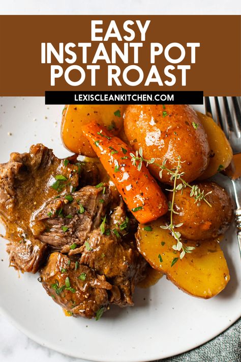 The Instant Pot is by far the best way to cook Pot Roast when you are short on time, but still want to enjoy this classic comfort food. This Instant Pot Pot Roast recipe is largely hands-off cooking which makes this a breeze to put together. It's a hearty and delicious dinner that also happens to be Paleo and Whole30 friendly! Healthy Pot Roast Instant Pot, Instapot Roast Recipes, Instant Pot Roast, Pot Roast Instant Pot, Healthy Pot Roast, Instant Pot Pot Roast, Easy Pot Roast, Beef Recipe Instant Pot, Roast Beef Recipes