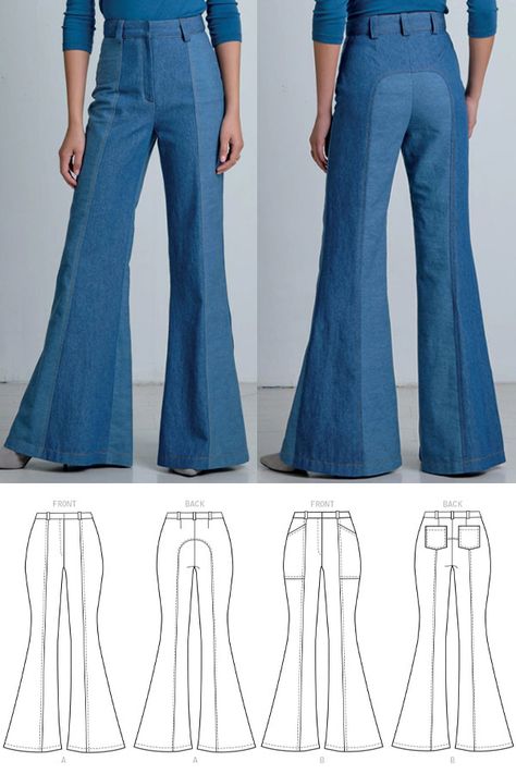 49 Stylish Sewing Patterns for Women’s Pants (11 FREE PDF’s) 70s Dress Pattern Free, Flair Pants Pattern, Flared Pants Sewing Pattern Free, Bellbottom Pants Pattern Free, Jean Patterns Sewing, Sew Pants For Women, Patchwork Pants Sewing Pattern, Sewing Patterns Jeans, Free Jeans Sewing Pattern