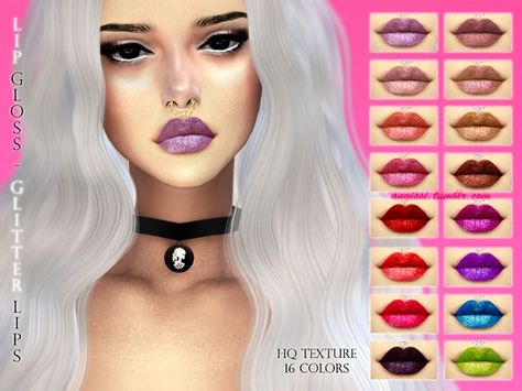 Sims 4 Lipstick, Sims 4 Tsr, Makeup Cc, Texture Words, Glitter Lipstick, Sims 4 Cc Makeup, Sweet Lips, Glitter Flats, Glitter Eye Makeup