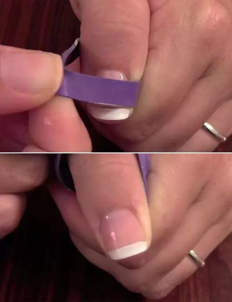 Pull Off The Rubber Band At Home French Manicure, French Tip Nails At Home, French Manicure At Home, Diy French Manicure, Pink French Manicure, Gel French Manicure, French Manicures, French Manicure Nails, Nail Tape