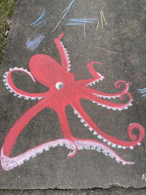 Chalk Art Easy Summer, Chalk Doodles, Chalk Summer, Sidewalk Chalk Art Ideas, Easy Chalk Drawings, Chalk Art Festival, Street Chalk Art, Fun Chalk Art, Art Octopus