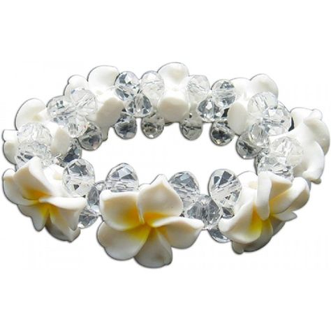 Plumeria Fimo Flower Bling Hawaiian Bracelet - White-Yellow - C712DJVX1FJ - Shop, Bracelets, Stretch  #Bracelets #Braceletsforwomen #jewelry #designer #fashionwomen #Stretch Fimo Flowers, Hawaiian Bracelets, Bracelets Women, Designer Bracelet, Clear Beads, Rosy Pink, Cheap Accessories, Hibiscus Flower, Designer Jewellery