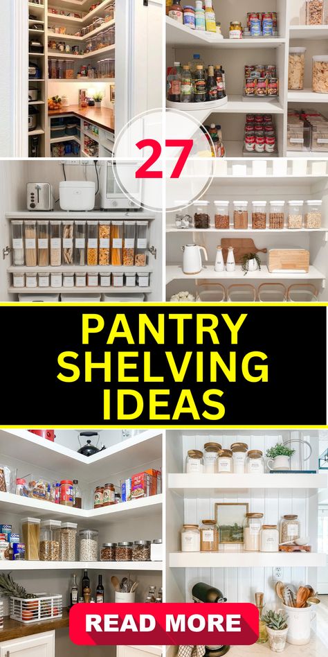 27 Pantry Shelving Ideas for Efficient & Stylish Storage Solutions - placeideal.com Bulters Pantry, Under Stairs Pantry, Pantry Door Ideas, Pantry Shelving Ideas, L Shaped Shelves, Pantry Layout, Pantry Remodel, Farmhouse Designs, Pantry Wall