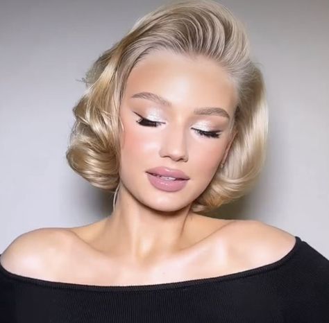 Hollywood Glam Hair Short, Old Hollywood Makeup Look, Hollywood Glamour Makeup, Old Hollywood Makeup, 00 Makeup, Hollywood Glam Hair, Hair Stayl, Blonde Bob Hairstyles, Hollywood Hair