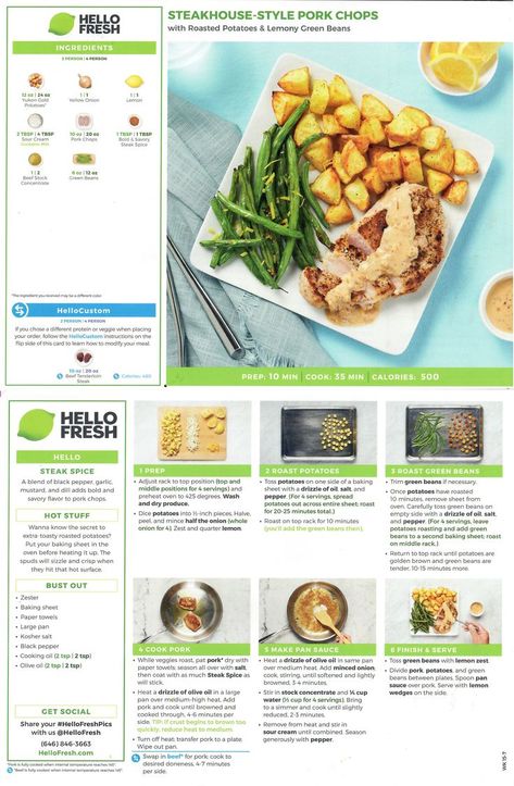 Hello Fresh Pork Chops, Easy Hello Fresh Recipes, Hello Fresh Meal Cards, Hello Fresh Recipes Cards Printable, Everyplate Recipe Cards, Hello Fresh Recipe Cards, Hellofresh Recipe Cards, Steakhouse Pork Chops, Everyplate Recipes