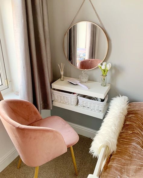 Dressing Table For Small Space, Woman's Bedroom, Bedside Table Ideas, Be More Feminine, Dressing Table With Mirror, Table With Mirror, Table For Small Space, Dekorasi Kamar Tidur, The Pines