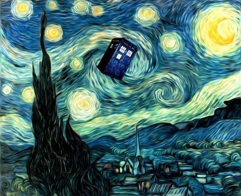 Starry Night Tardis, Doctor Who Van Gogh, Tardis Starry Night, Tardis Art, Doctor Who Wedding, Grass Texture, Doctor Who Cosplay, Photo Collage Wall, Starry Night Wedding