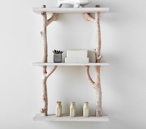 Birch Kids Shelf | Pottery Barn Kids Birch Floors, Woodland Bedroom, White Wall Shelves, Pooh Nursery, Kids Shelves, Boy Nursery Ideas, Home Tips And Tricks, Woodland Nursery Theme, Forest Nursery