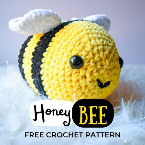 You're going to love this easy and free crochet honey bee pattern. Free downloadable PDF pattern with complete step-by-step tutorials. #crochethoneybee #crochetbeepattern #freecrochetbeepattern Bumble Bee Plush Crochet, Free Crochet Bee Amigurumi, Large Crochet Bumble Bee Pattern Free, Crochet Amigurumi Bee Free Pattern, Crochet Bubble Bee Pattern, Crochet Stuffed Bee, Easy Bee Crochet Pattern, Jumbo Bee Crochet Pattern, Crochet Bee Plushie Pattern Free