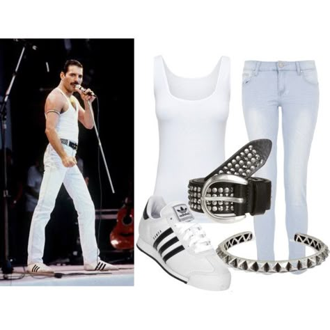 "Freddie Mercury Live Aid" by akgsteeler on Polyvore Freddy Mercury Live Aid Outfit, Freddie Mercury Live Aid Costume, Freddie Mercury Costume Woman, Freddie Mercury Outfits Inspired, Freddy Mercury Costumes, Freddie Mercury Halloween Costume, Freddie Costume, Freddie Mercury Outfits, Freddie Mercury Costume