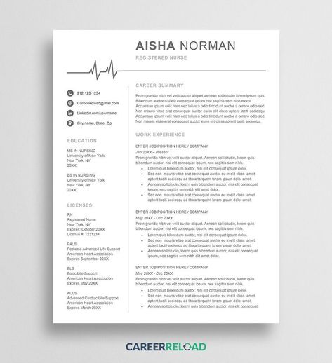 Free registered nurse resume template download for Word. #NurseResume #ResumeTemplate #MedicalResume #MedicalAssistant Nursing Resume Examples, Resume Template Download, Nurse Resume Template, Registered Nurse Resume, Medical Resume, Nurse Resume, Free Resume Template Download, Nursing Resume Template, Create A Resume