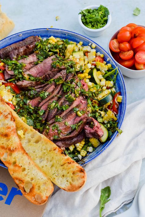 Dinner On A Boat, Boat Recipes, Steak Veggies, Chimichurri Steak, Salad Veggies, Grilled Vegetable Salads, Vegetable Prep, Best Dinner, Dinner Salad