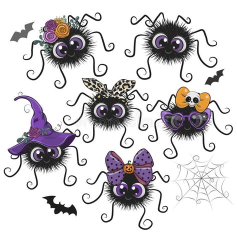 Set with Cute Cartoon Spider. Greeting Halloween Set with Cute Cartoon Spider royalty free illustration Spider Cartoon, Cartoon Spider, Halloween Gourds, Spider Illustration, Spider Drawing, Halloween Rocks, Spooky Spiders, Spider Tattoo, Spider Art