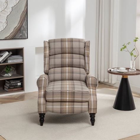 Upholstered Wingback Recliner Chair, Plaid Push Back Recliner Lounge Armchair, Adjustable Footrest Backrest - Bed Bath & Beyond - 39682134 Country Living Room, Lounge Armchair, Online Furniture Shopping, Living Room Furniture Chairs, Fabric Upholstery, Sit Back, Living Room Seating, Country Living, Recliner Chair