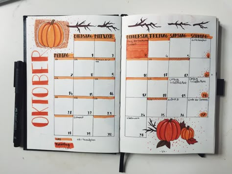 Monatsübersicht Illustration Oktober Journal October, October Planner, Bullet Journal October, Bullet Journel, Bullet Journal Banner, Bulletin Journal Ideas, Bullet Journal Design Ideas, Bullet Journal School, Bullet Journal Themes