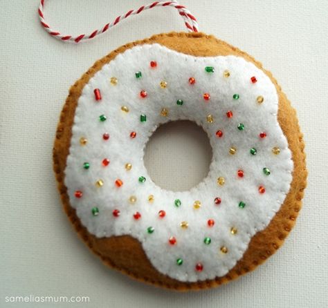 Donut Decorations 3 Felt Donut Ornament, Felt Doughnut, Felt Donut, Donut Christmas, Donut Ornament, Christmas Donuts, Donut Decorations, Felt Christmas Decorations, Felt Decorations