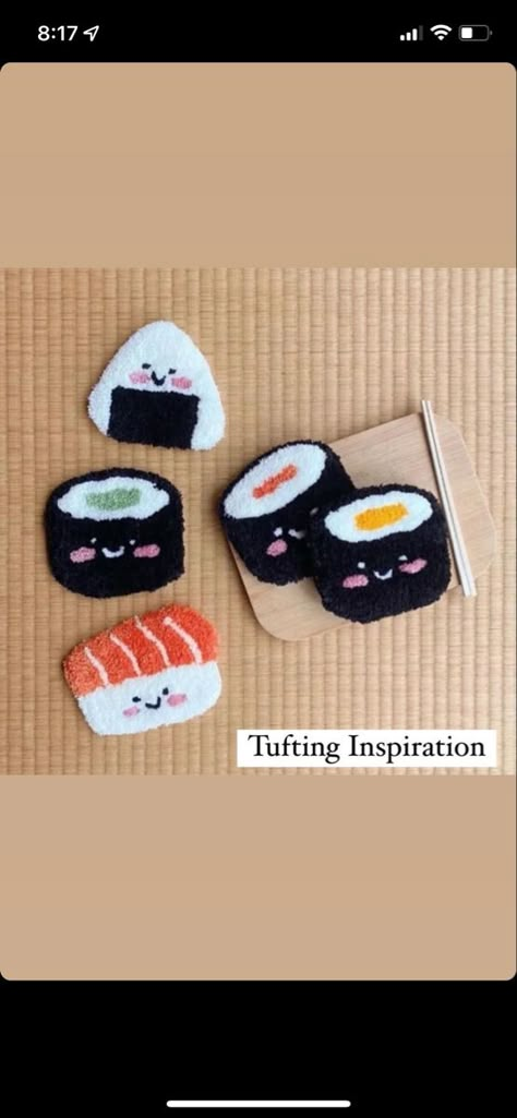 Sushi Punch Needle, Punch Needle Kawaii, Kawaii Punch Needle, Craft Punches, Needle Punch, Punch Needle Embroidery, Punch Art, Diy Clay Crafts, Mug Rug