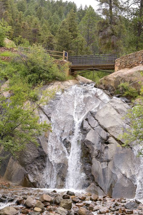 Helen Hunt Falls - Waterfall and bridge in Colorado Springs Colorado Springs In The Fall, Helen Hunt Falls Colorado Springs, Seven Falls Colorado Springs, Hiking Near Colorado Springs, Green Mountain Falls Colorado, Colorado Waterfalls, Conundrum Hot Springs Colorado, Colorado Springs Vacation, Things To Do In Colorado