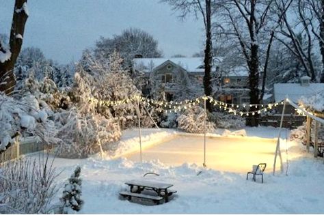 backyard ice skating rink Backyard Ice Rink Diy, Wisconsin Aesthetic, December Pics, Ice Skating Pond, Backyard Hockey Rink, Backyard Ice Rink, Backyard Rink, Outdoor Skating Rink, Pond Hockey